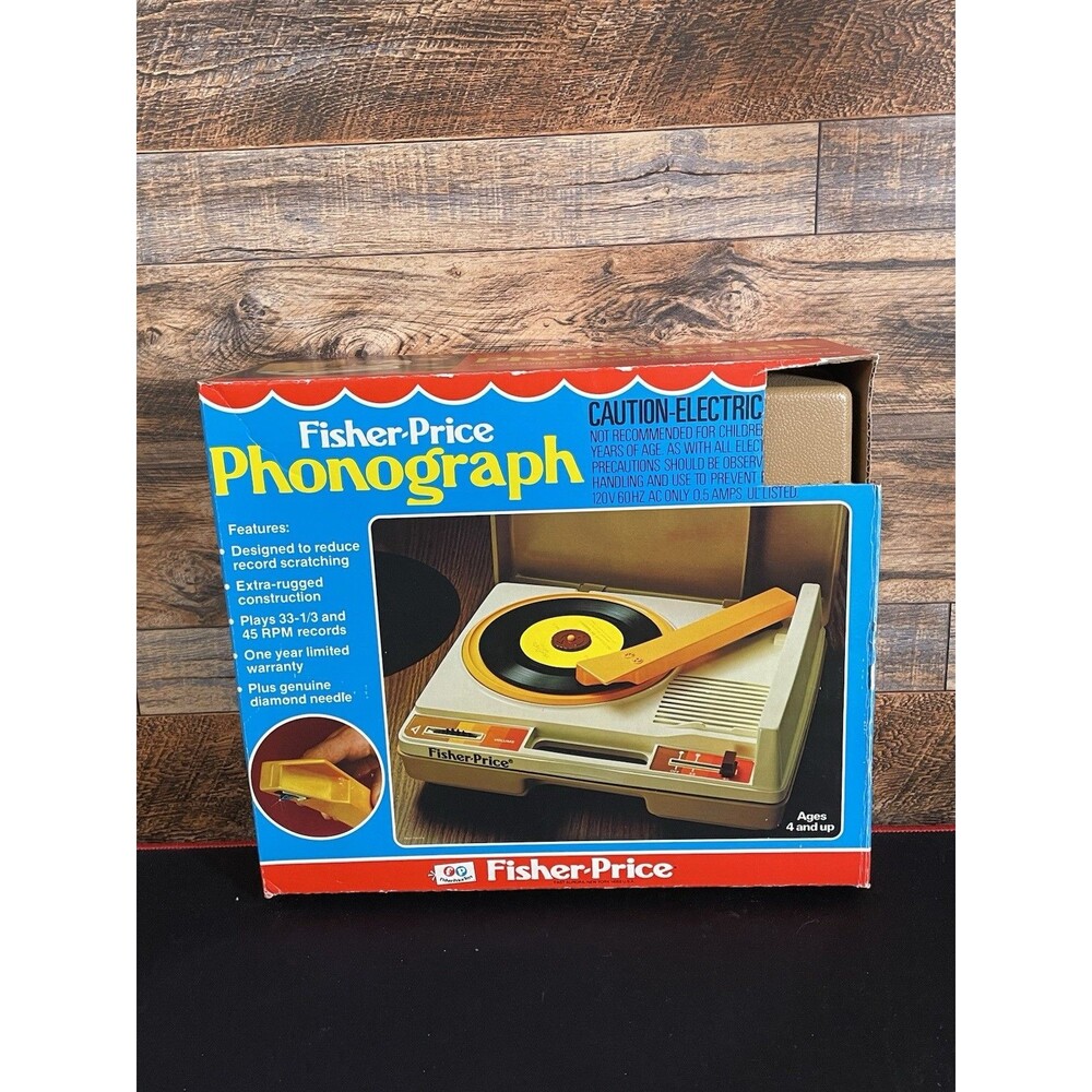 Vintage Fisher-Price Phonograph 825 Powers On Spins Needs Cartridge w/ Box